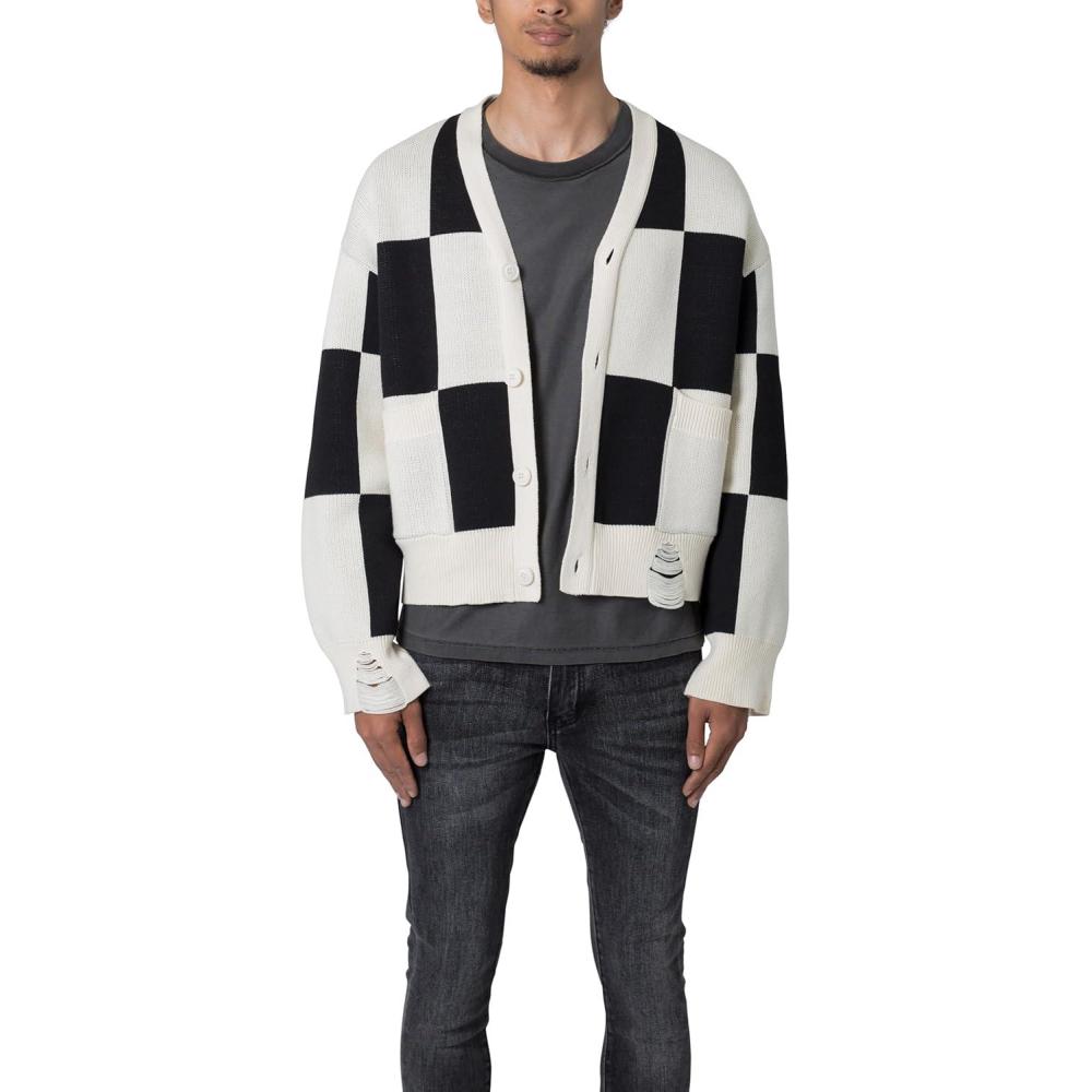 imagemnml Mens Checkered CardiganBlackWhite