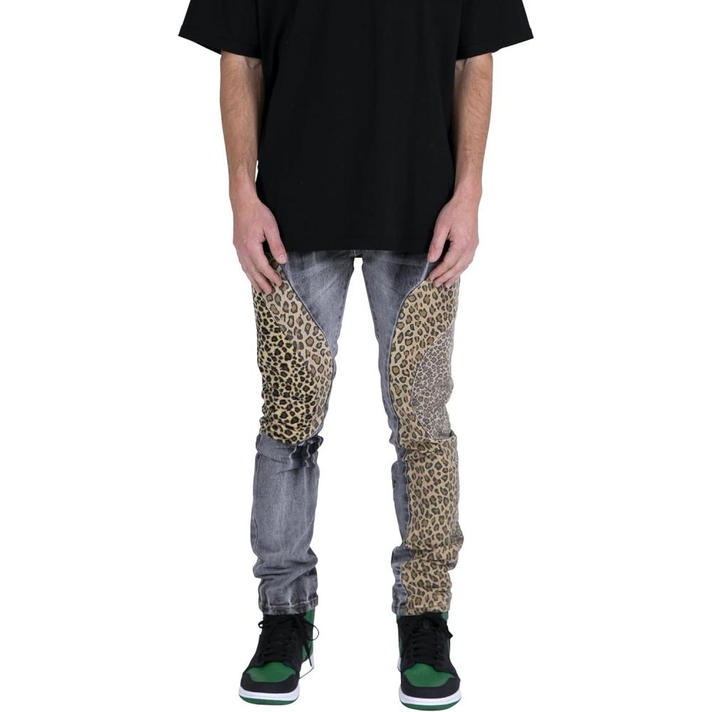 imagemnml Mens D422 Leopard Straight DenimBlackBrown