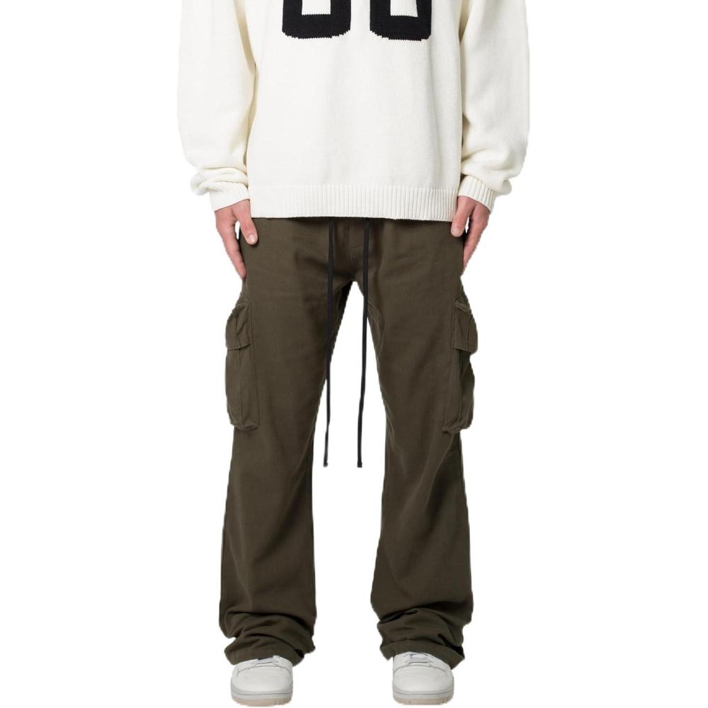 imagemnml Mens Drawcord Flare Cargo PantsGreen