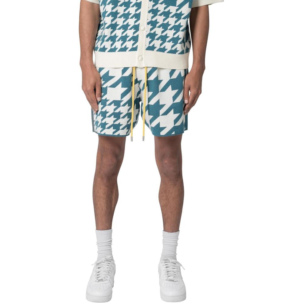 imagemnml Mens Houndstooth Knit ShortsTeal