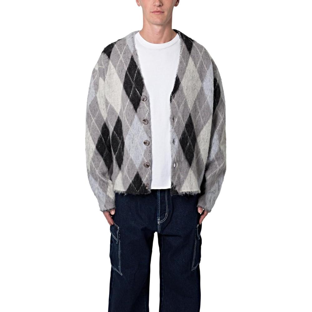 imagemnml Mens Mens Mohair Cardigan SweaterWhite