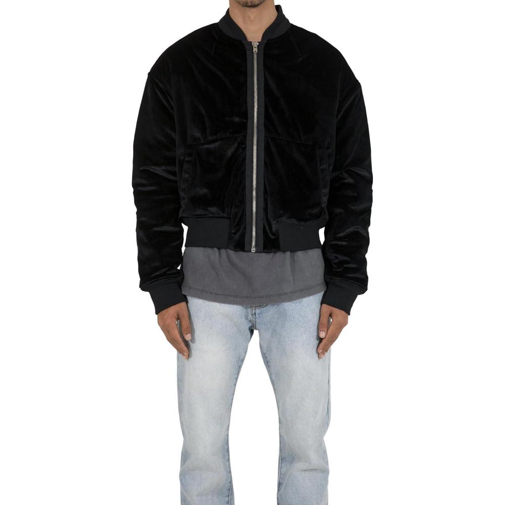 imagemnml Mens Velour Bomber JacketBlack