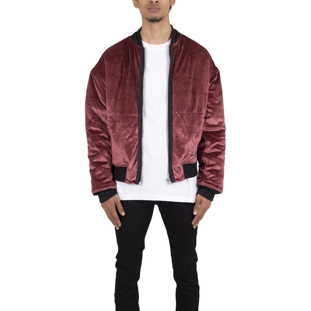 imagemnml Mens Velour Bomber JacketBurgundy