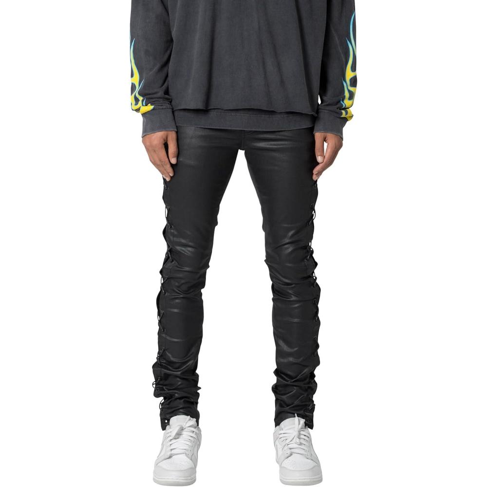 imagemnml Mens X566 Skinny Leather Laceup PantsBlack