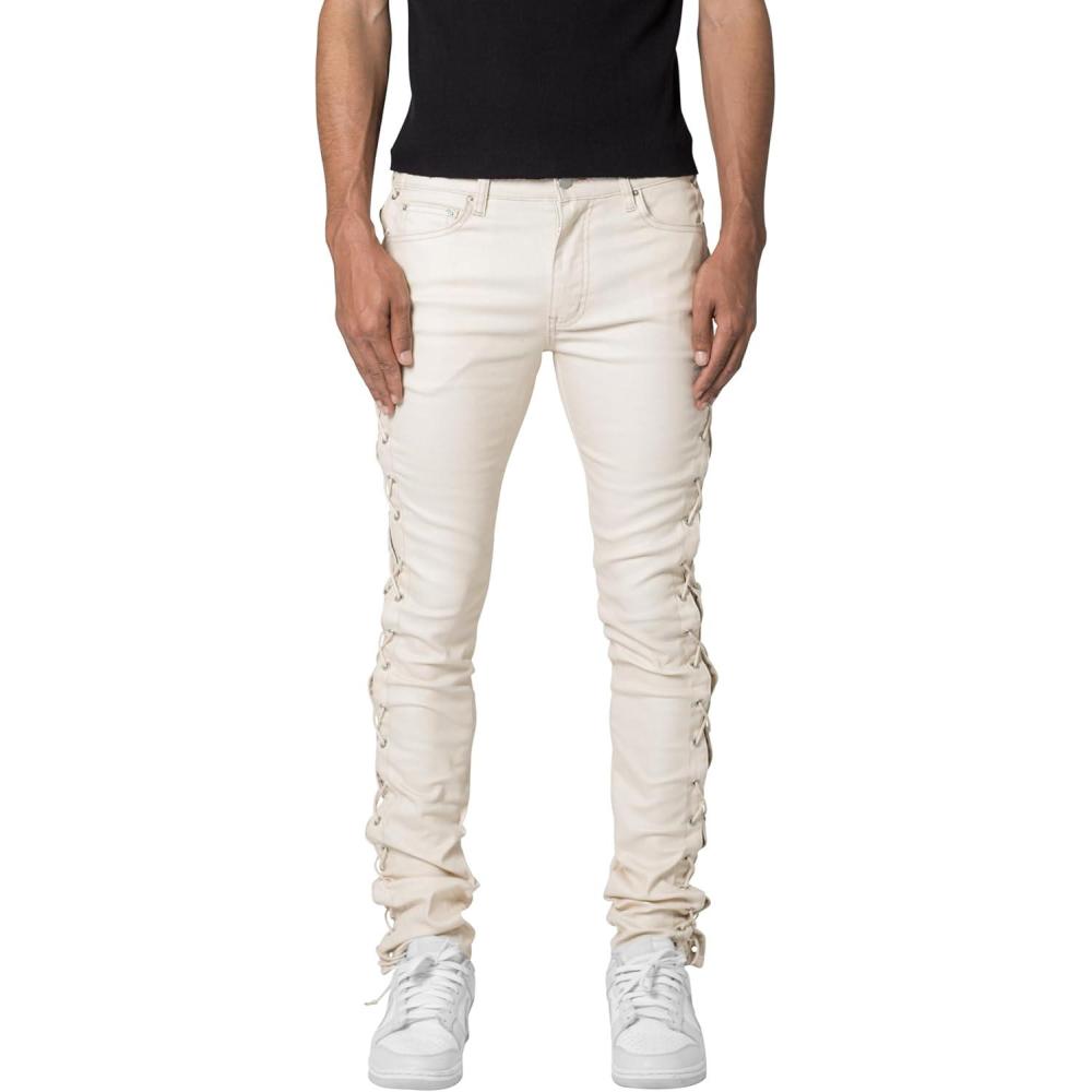 imagemnml Mens X566 Skinny Leather Laceup PantsCream