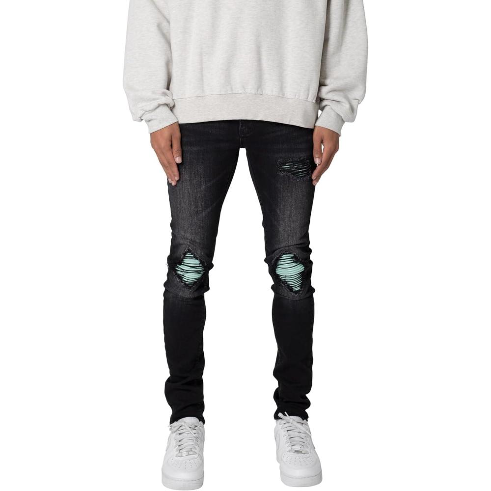 imagemnml Mens Mnml X559 Skinny Moto DenimBlackGreen