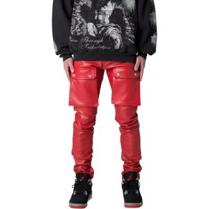 mnml Mens Mnml Men’s Leather Snap Cargo Pants(Red)