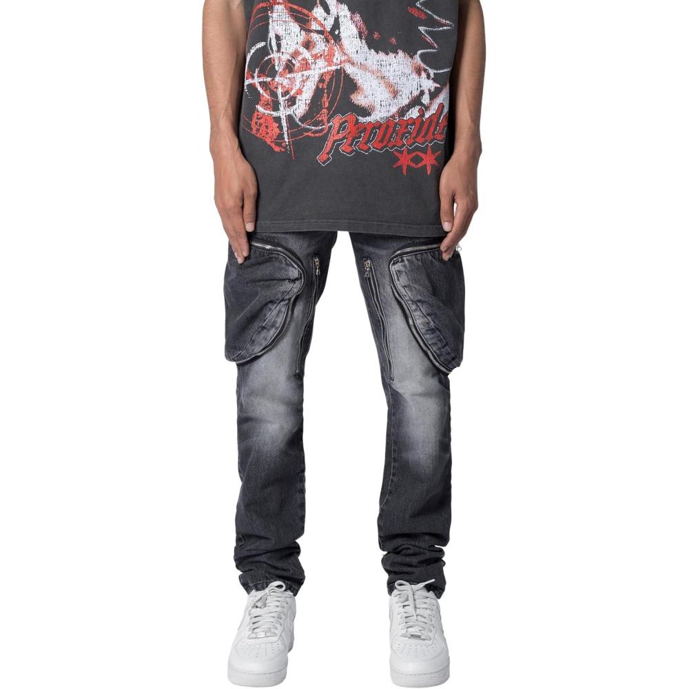 image:imagemnml Mens Mnml Mens Zipper Inseam Cargo DenimWashed Black