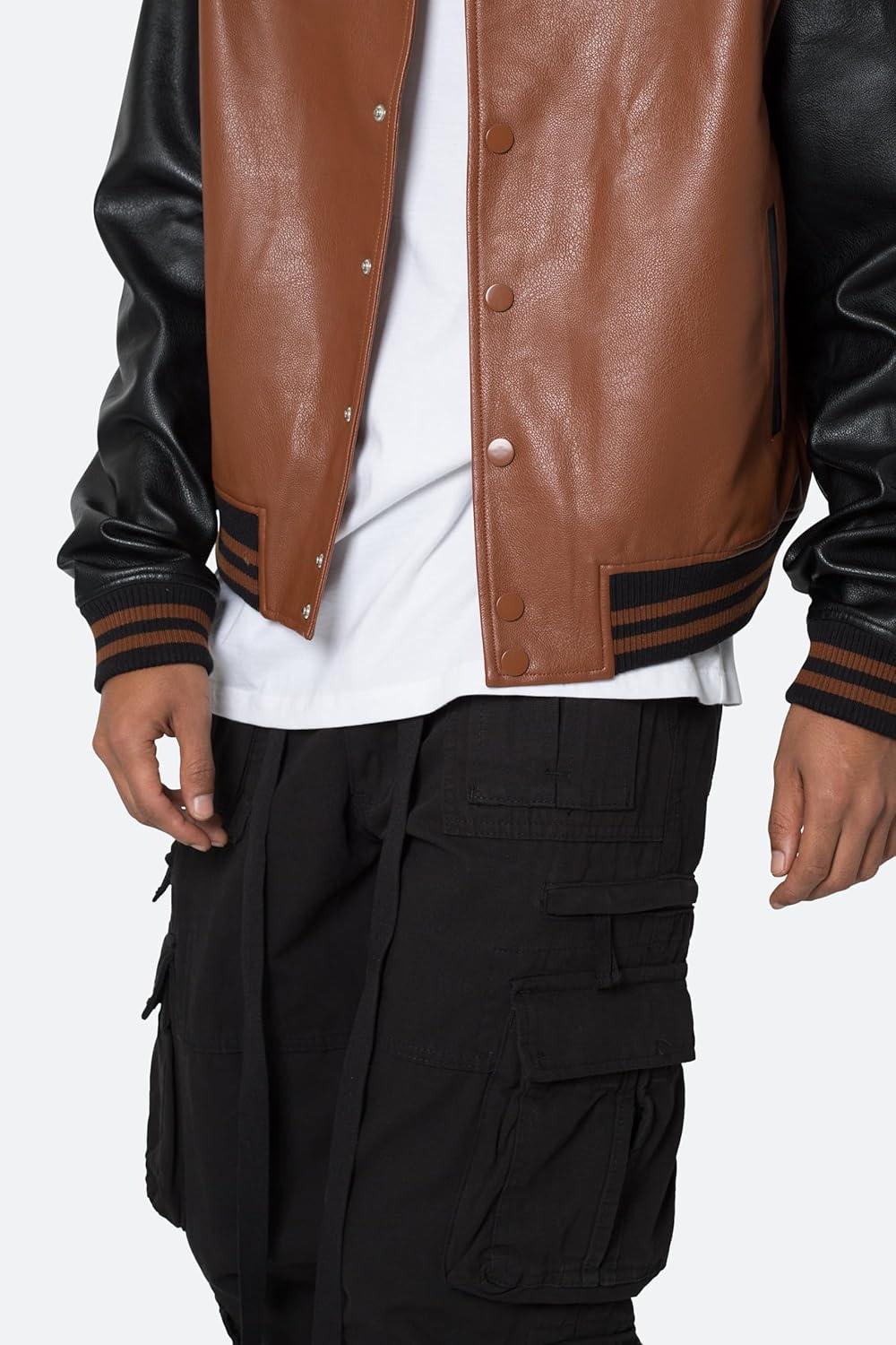 image:imagemnml mens Mnml Pu Varsity JacketBlackBrown