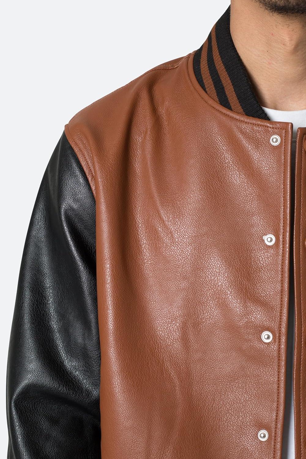 image:imagemnml mens Mnml Pu Varsity JacketBlackBrown