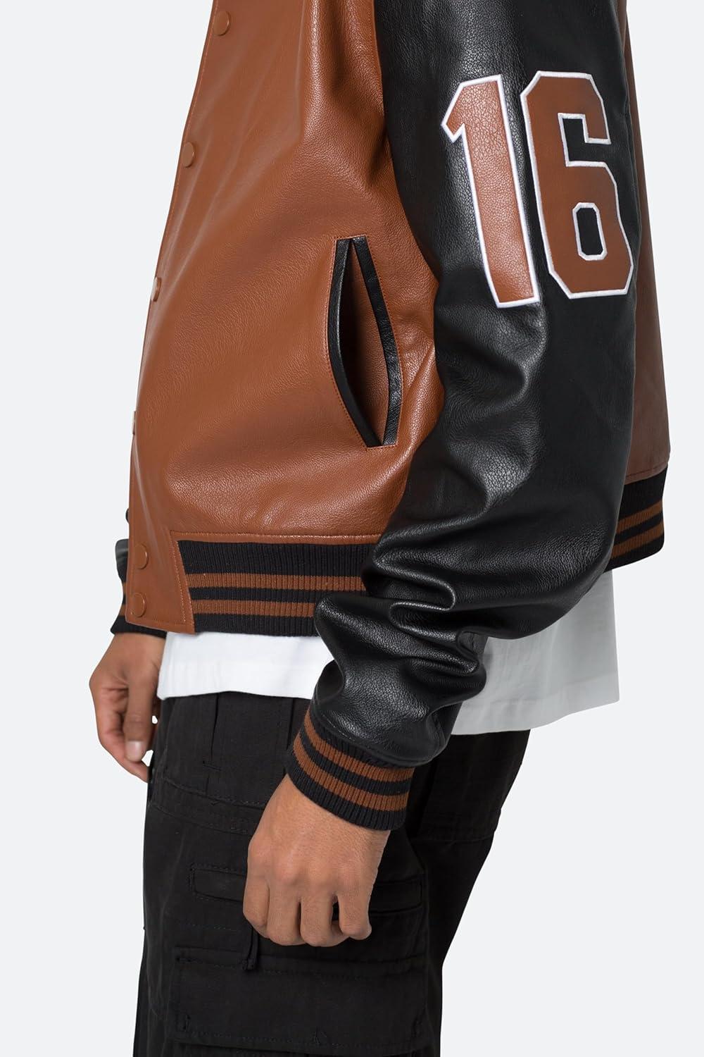 image:imagemnml mens Mnml Pu Varsity JacketBlackBrown