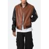 mnml mens Mnml Pu Varsity Jacket(Black/Brown)