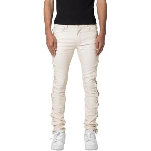 mnml Men’s Mnml X566 Skinny Leather Lace-up Pants(Cream)