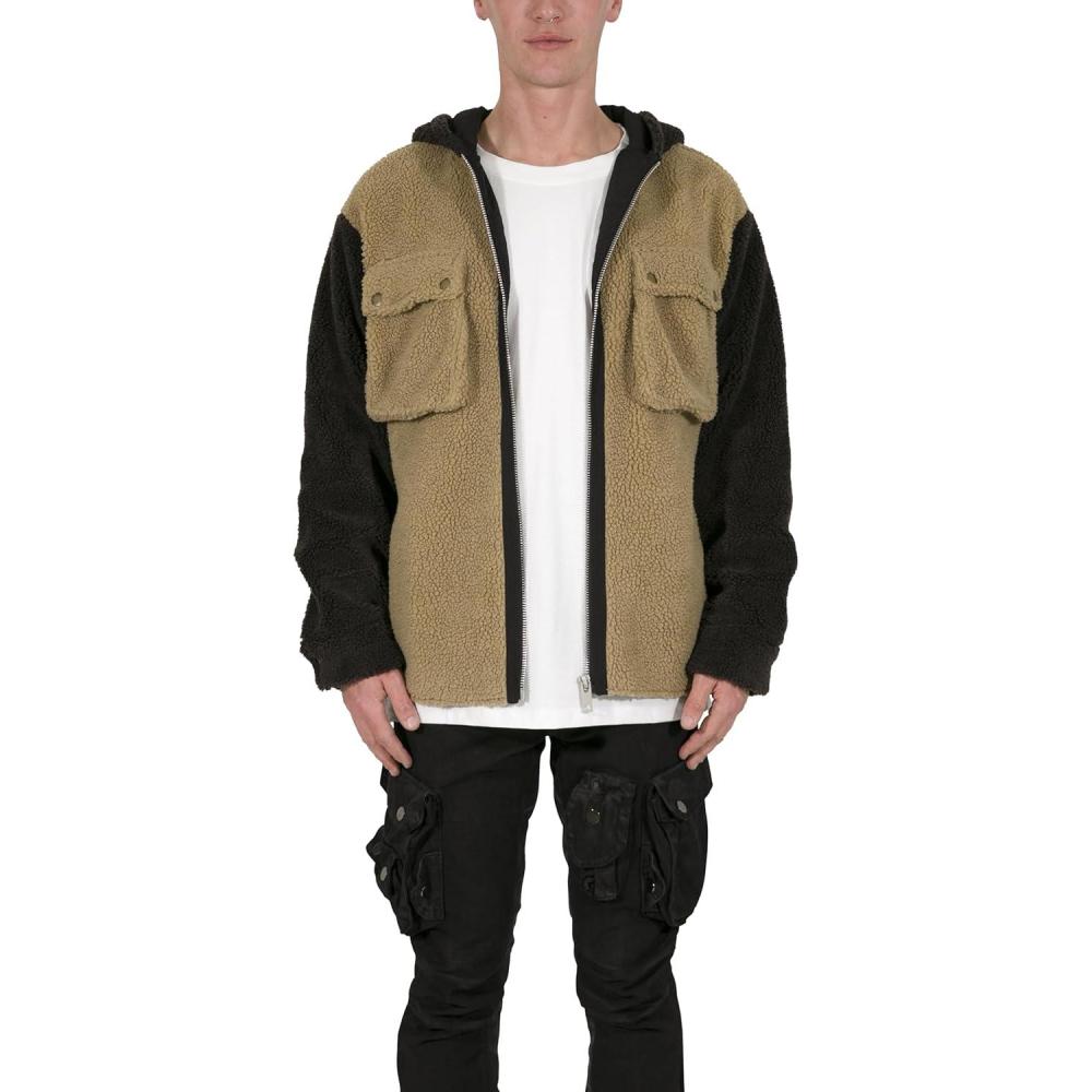image:imagemnml Mens Two Tone Sherpa Zip Up HoodieBrown
